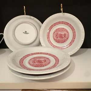 Heinrich Rudesheimer Red Transferware Plates Set of 4 Bread plates 6.25" vintage